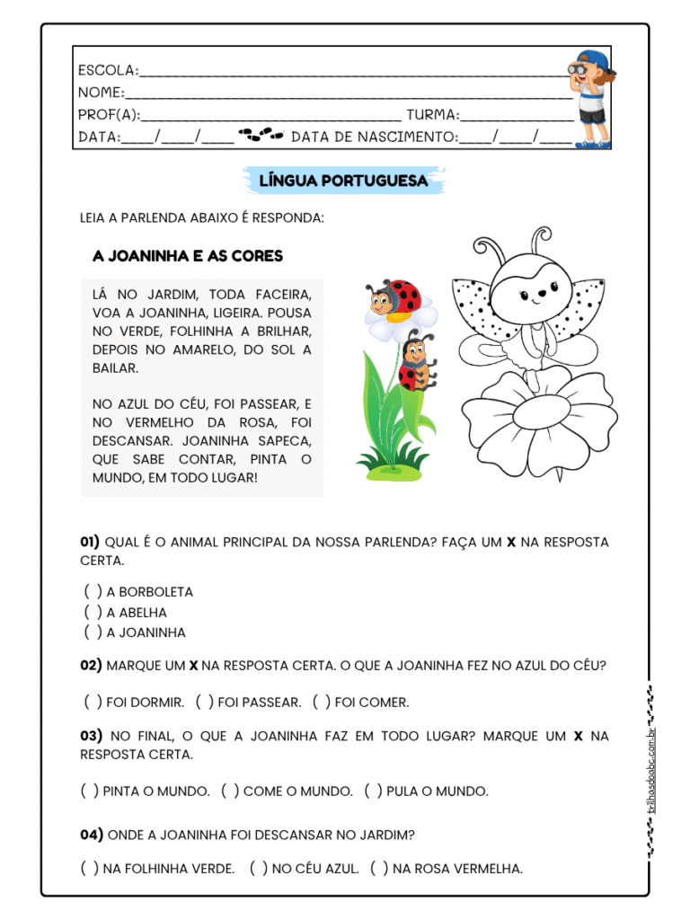 Card da atividade de gênero textual sobre parlendas para o 1º ano do ensino fundamental.