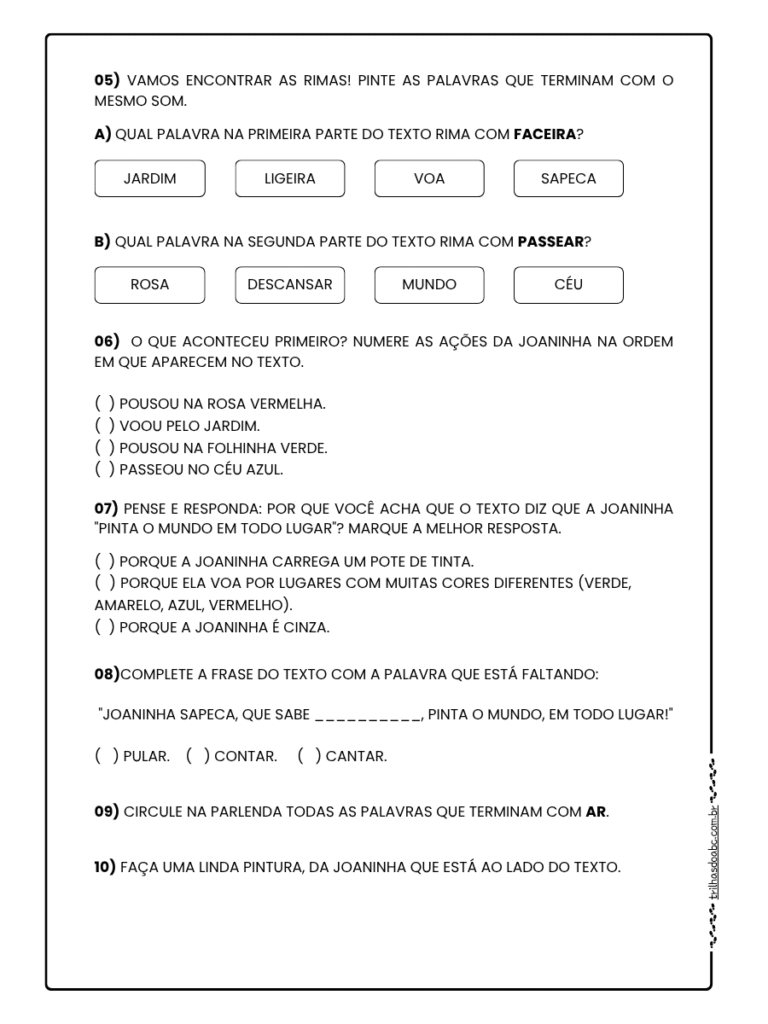 Card da atividade de gênero textual sobre parlendas para o 1º ano do ensino fundamental.