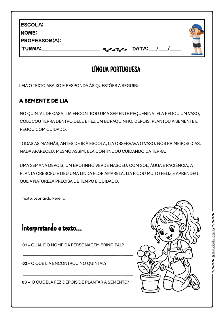 Prévia da atividade de leitura A Semente de Lia